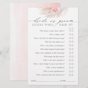 Devinez qui marié ou la chambre - Boho Game Card