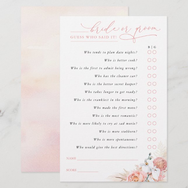 Devinez qui marié ou la chambre - Pampas Grass Gam (Devant / Derrière)