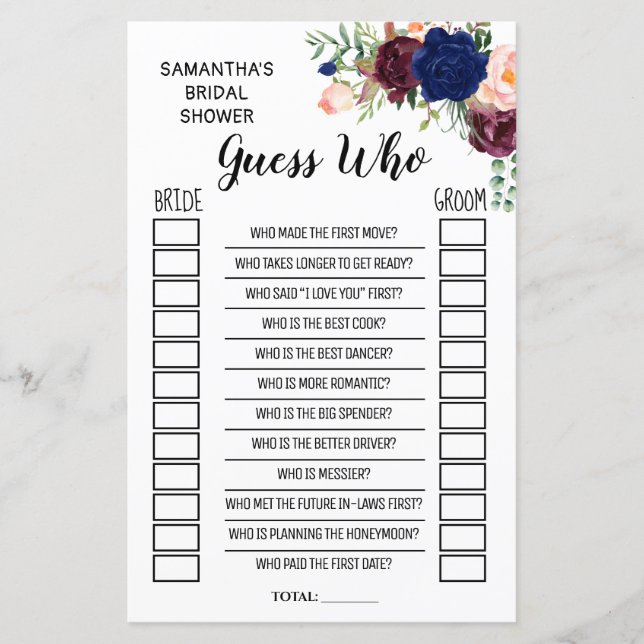 Devinez qui nuptiale douche anglais jeu espagnol (Devant)