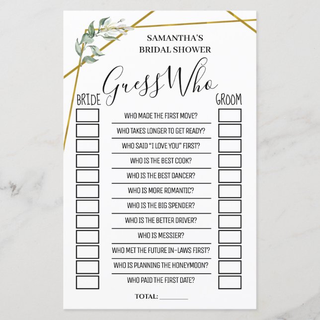 Devinez qui nuptiale douche anglais jeu espagnol (Devant)