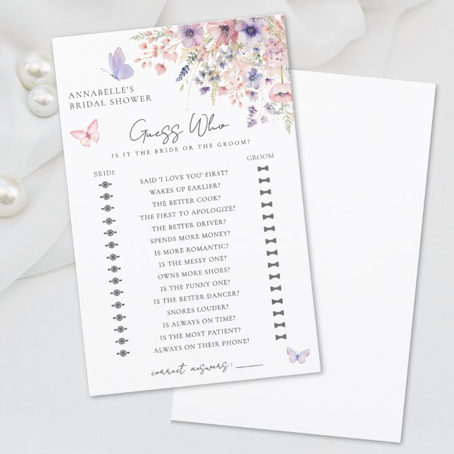 Devinez qui papillon Fleur sauvage Fête des mariée (Guess Who Butterfly Wildflower Bridal Shower Game)
