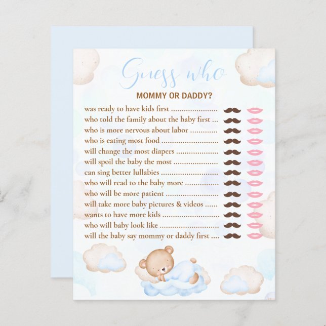 Devinez Qui Porte Baby shower Bleu Jeu (Devant / Derrière)