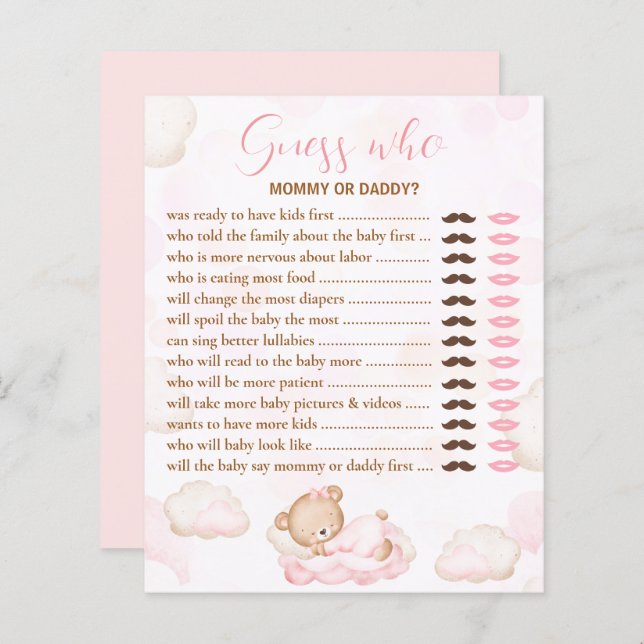 Devinez Qui Porte Le Baby shower Rose Jeu (Devant / Derrière)