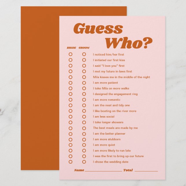 Devinez qui Retro Disco Fête des mariées jeu (Devant / Derrière)