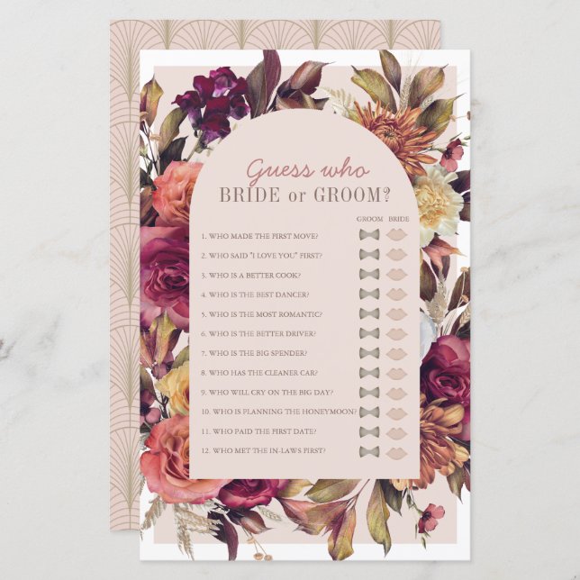 Devinez Qui Tombe Laisse Fête des mariées Jeu (Devant / Derrière)