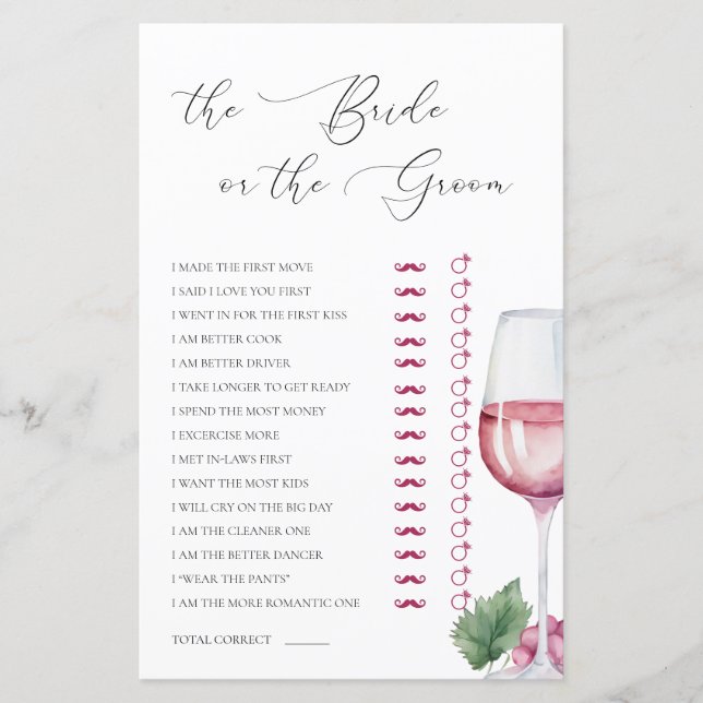 Devinez qui Vino avant Vows Fête des mariées jeu (Devant)