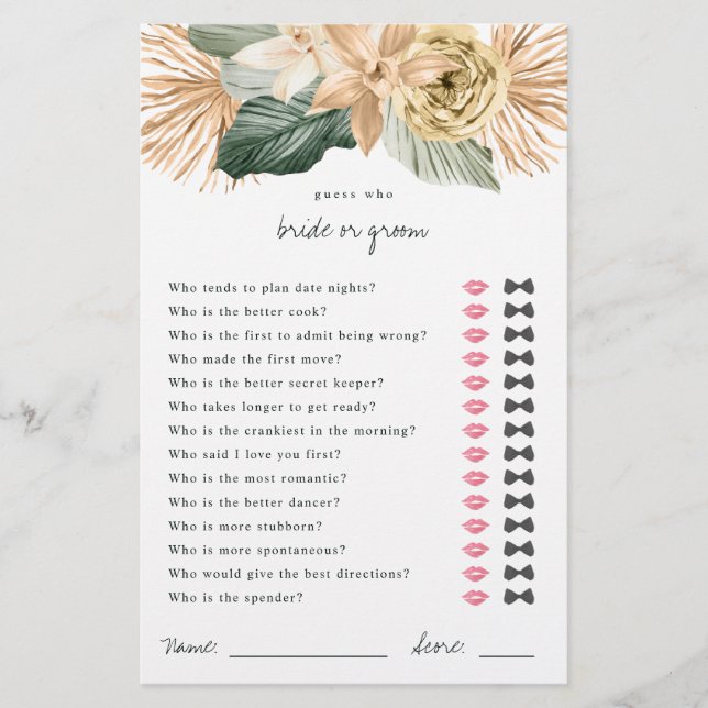 Devinez Tropical Qui Marient ou Groom Douche Jeu (Devant)