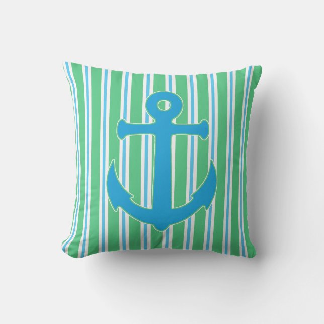D'extérieur Ancre nautique bleue et verte Coussin extérieur (Recto)