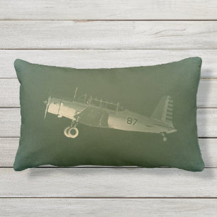 D'extérieur Avion Vintage #87 Coussin Lumbar au coton vert