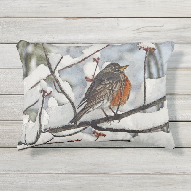 D'EXTÉRIEUR COUSSIN ACCENT / ROBIN SUR LA BRANCHE NEIGE (Devant)