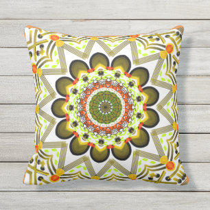 D'extérieur Coussin carré de ton orange, jaune, rouge Mandala