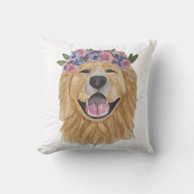 D'extérieur coussin de couronne de fleur de golden retriever (Recto)