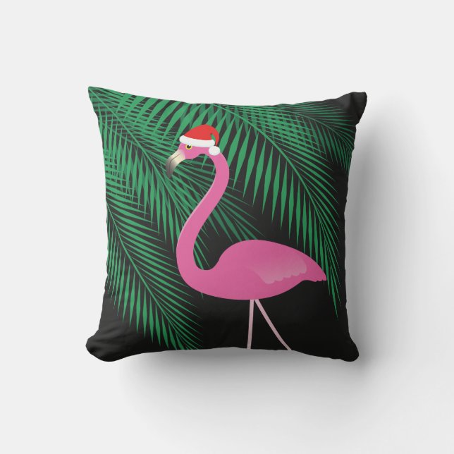 D'extérieur Coussin de Flamant rose de Père Noël rose et noir  (Recto)