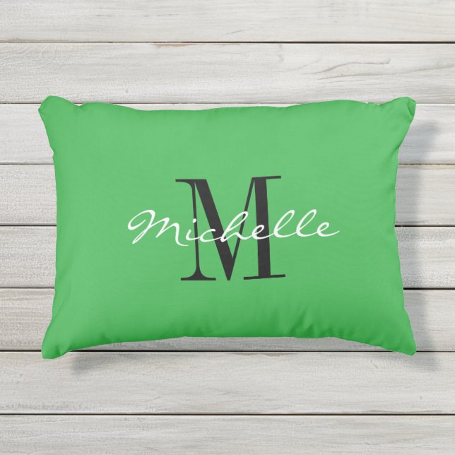 D'extérieur Coussin de jardin vert avec monogramme de nom élég (Devant)
