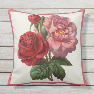 D'extérieur Coussin de patio rose et roses rouges floraux