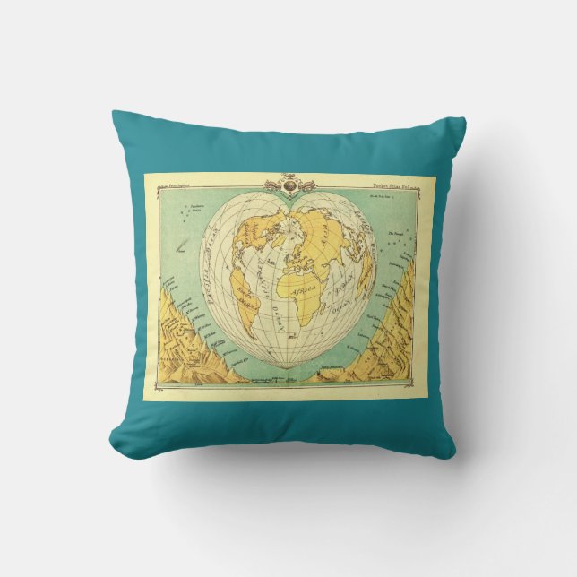 D'extérieur Coussin en forme de coeur de carte du monde (Recto)