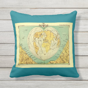 D'extérieur Coussin en forme de coeur de carte du monde