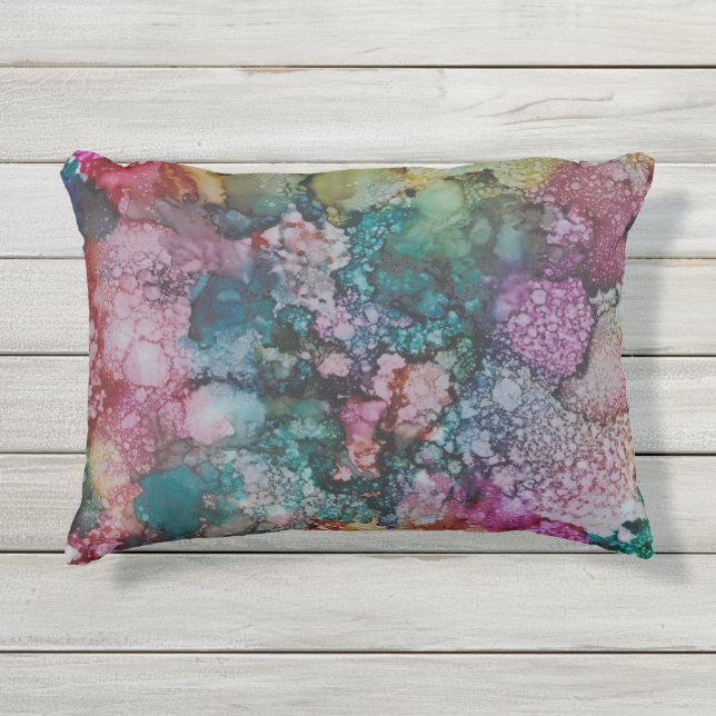 D'extérieur Coussin extérieur/Colorburst Inkblots/Pink-Greens (Devant)
