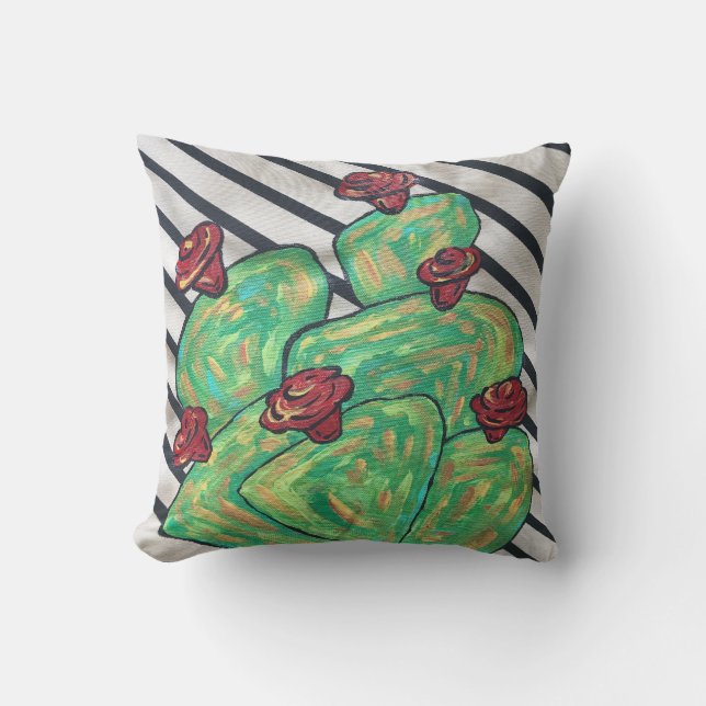 D'extérieur coussin extérieur de cactus sur la rayure noire et (Recto)