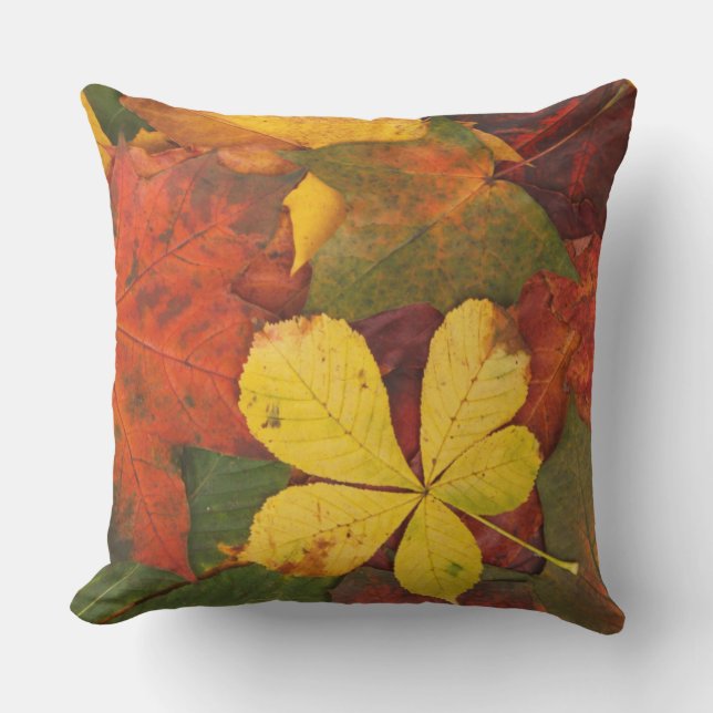 D'extérieur Coussin extérieur orange, rouge, jaune de feuille (Recto)