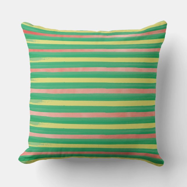 D'extérieur Coussin extérieur rayé rose, vert et jaune (Recto)