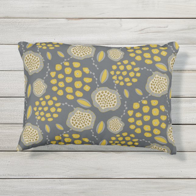 D'extérieur Coussin floral abstrait de gris et de jaune (Dos)