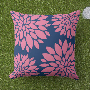 D'extérieur Coussin floral moderne   Pink and Navy
