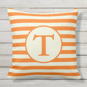 D'extérieur Coussin rayé orange et beige de monogramme