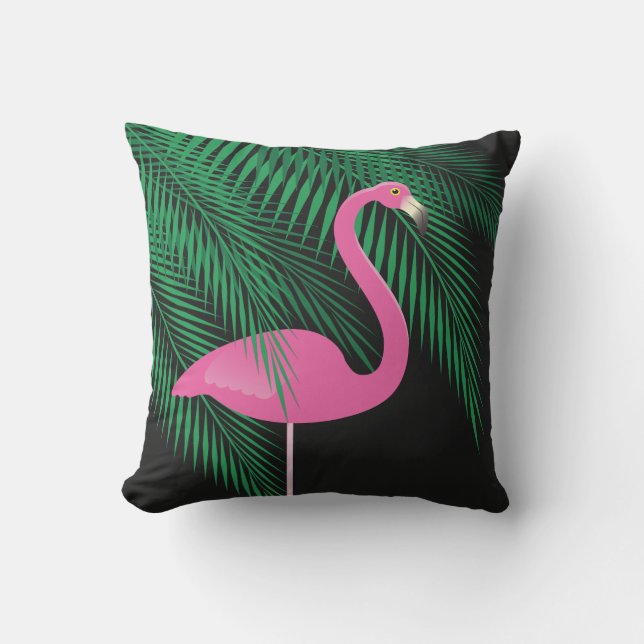 D'extérieur Coussin rose et noir réversible 1 de Flamant rose (Recto)