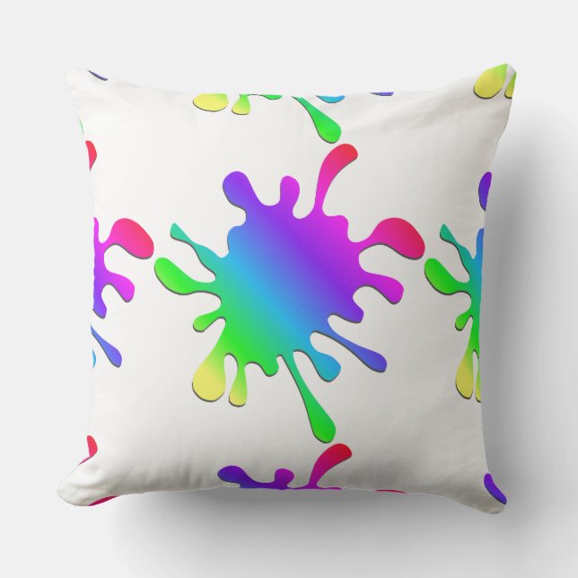 D'extérieur Drôle Rainbow Paint Splateaux Blanc Coussin extéri (Recto)