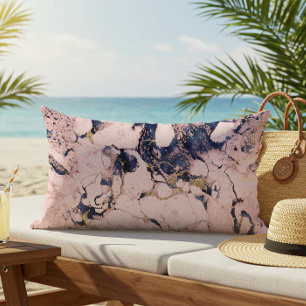 D'extérieur Elégant Blush Navy Gold Marble Lumbar Coussin