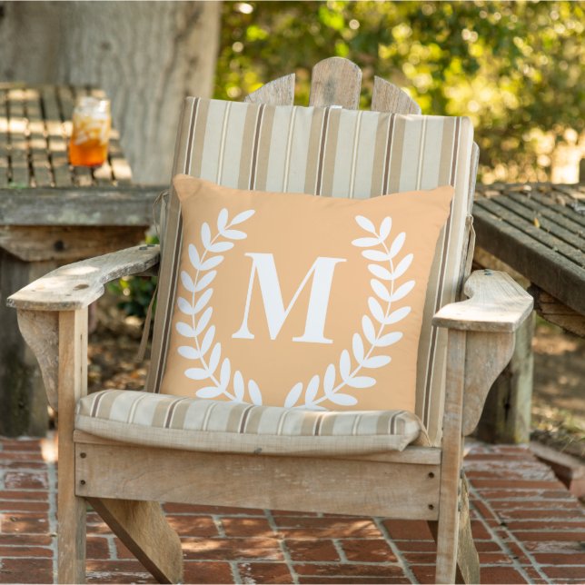D'extérieur Élégant Coussin Monogram avec Laurel Wreath Design (Chaise)