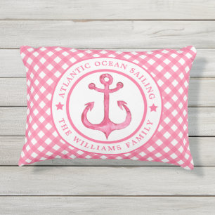 D'extérieur En vichy rose marine Coussin extérieur personnali