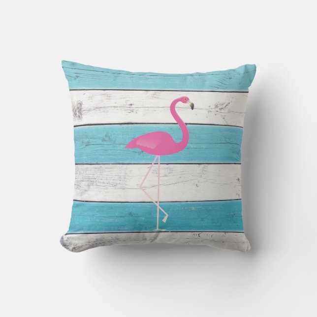 D'extérieur Flamant rose Turquoise & Blanc rayé Coussin extéri (Recto)