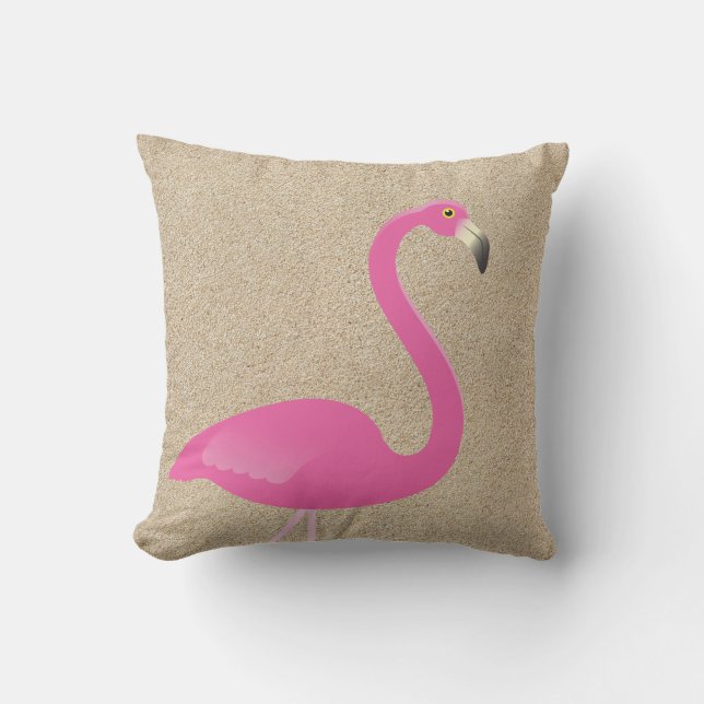 D'extérieur Grand Flamant rose sur plage de sable Coussin exté (Recto)