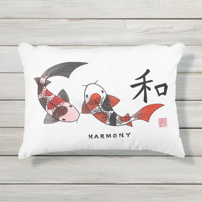 D'extérieur Koi Fish avec Harmony Coussin de caractère (Devant)