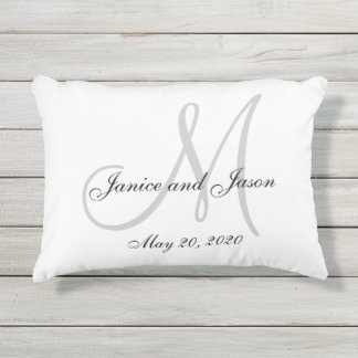 D'extérieur Mariage de monogramme blanc gris Coussin
