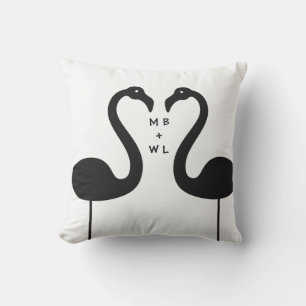 D'extérieur Monogramme Flamants roses de baiser Blanc Coussin