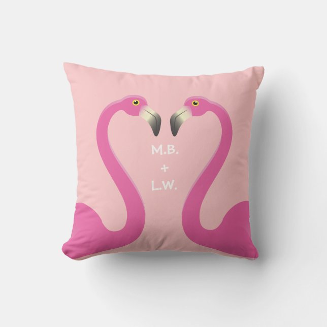 D'extérieur Monogramme Flamants roses de baiser Coral Coussin  (Recto)