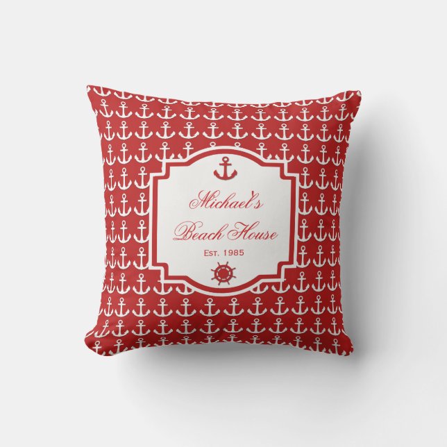 D'extérieur Navires Ancre Rouge Monogramme nautique Coussin ex (Recto)