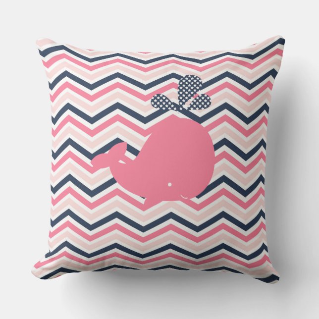 D'extérieur Ocean Animaux Baleine rose Chevron Coussin extérie (Recto)