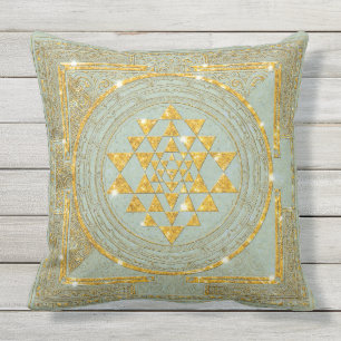 D'extérieur Parties scintillantes d'or de Sri Yantra - coussin