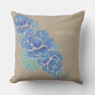 D'extérieur PÉONIES BLEUES & DAMASK ~ Coussin