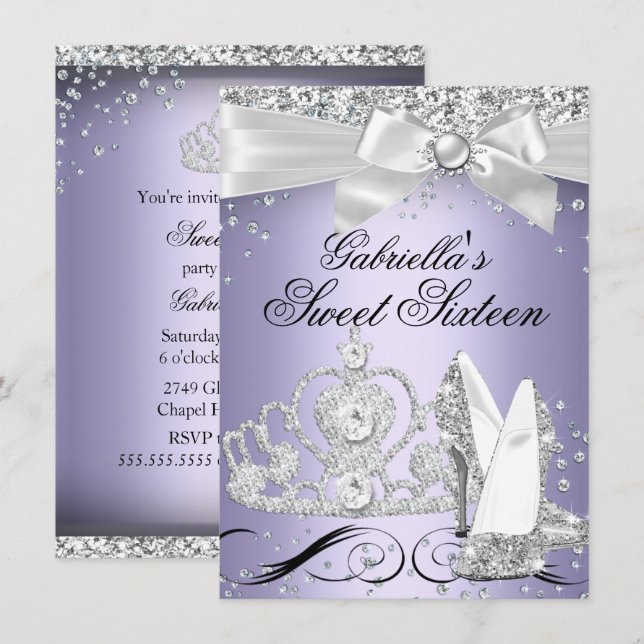 Diadème Étincelant & Talons Violet Invitation Swee (Devant / Derrière)