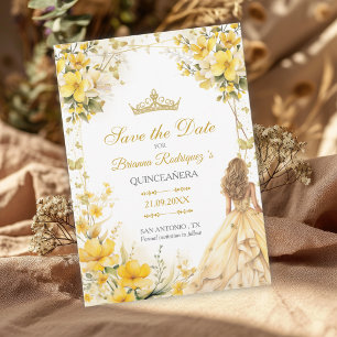Diadème Fleurs Papillons Jaune Doré Quinceañera
