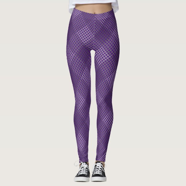 Diagonale motif vérifiée 2 tons b Leggings violets (Devant)