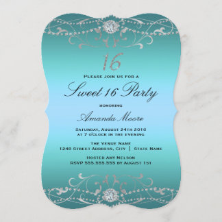 Diamant bleu Damask Sweet 16 Invitation