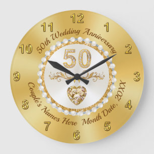 Diamant de coeur d'or, horloge murale du 50e anniv