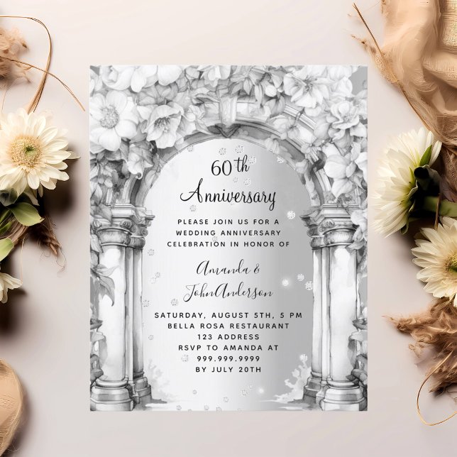 Diamant floral 60e anniversaire mariage invitation (Créateur téléchargé)