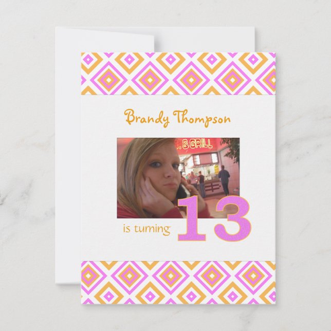 Diamant orange et rose : Invitation à l'anniversai (Devant)